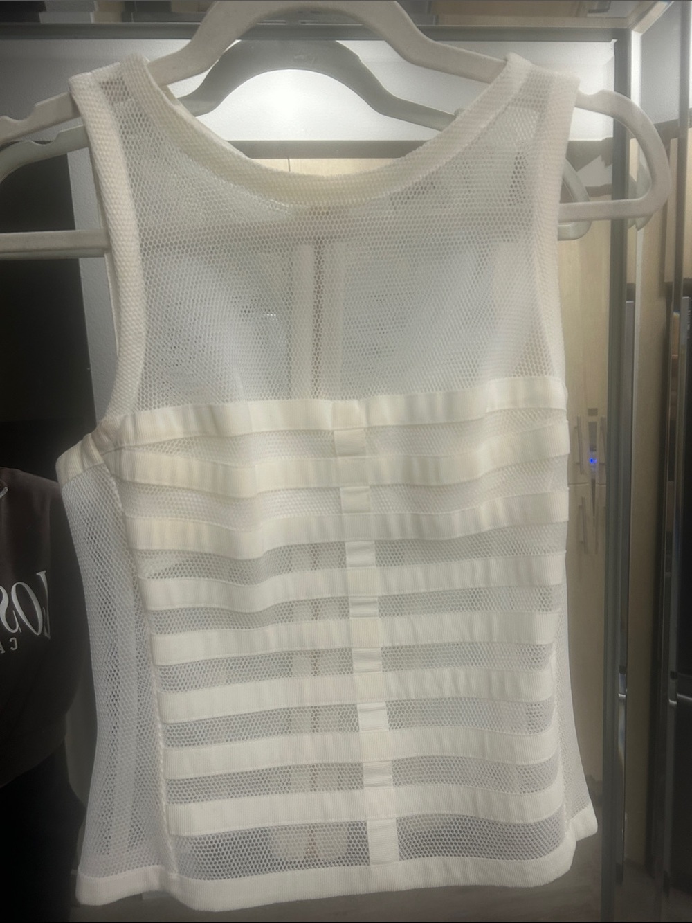 La Perla Cream Mesh Striped Sleeveless Tank